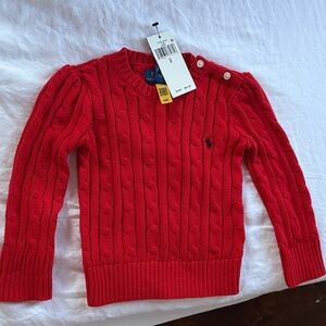 Polo by Ralph Lauren Red Cable Knit Sweater 2T NWT Pony Americana 🇺🇸 flag red